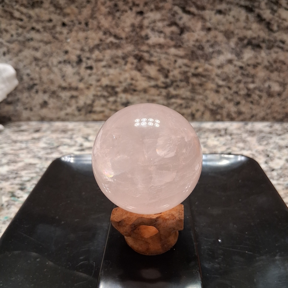 🍀Elegant Rose Quartz Sphere on Wooden Stand
